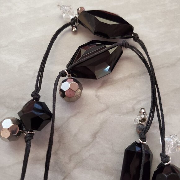 ✨ Chico's Black Silver Clear Beaded Cord Multi Strand Necklace ✨ - Picture 5 of 12